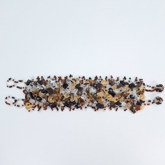 Handmade glass and stone bead bangle - adjustable bracelet - Picture 1 of 7